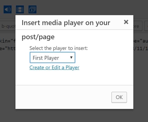 Inserting the Player using the classic WordPress editor