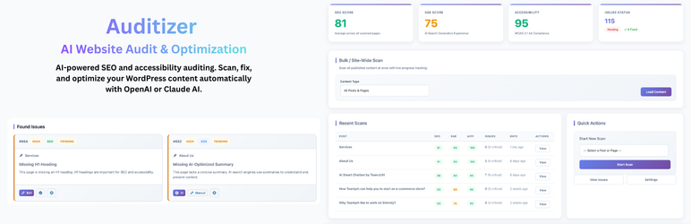 WordPress 外掛 Auditizer – AI Website Audit & Optimization 的封面圖片