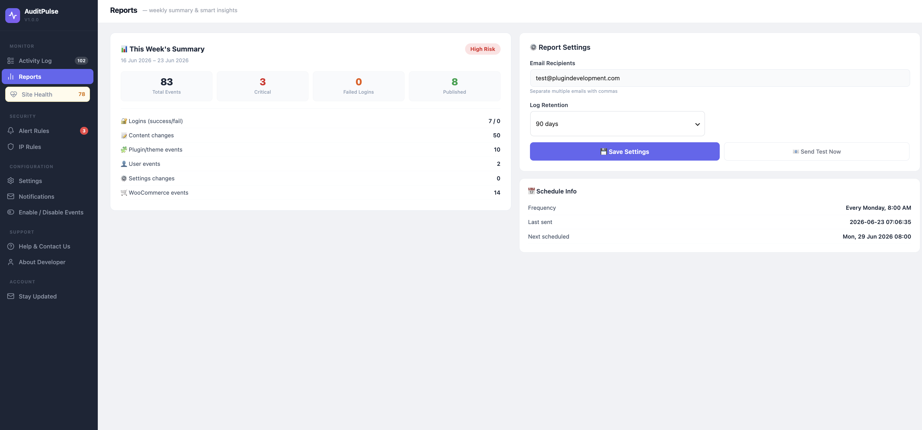 Weekly report screen