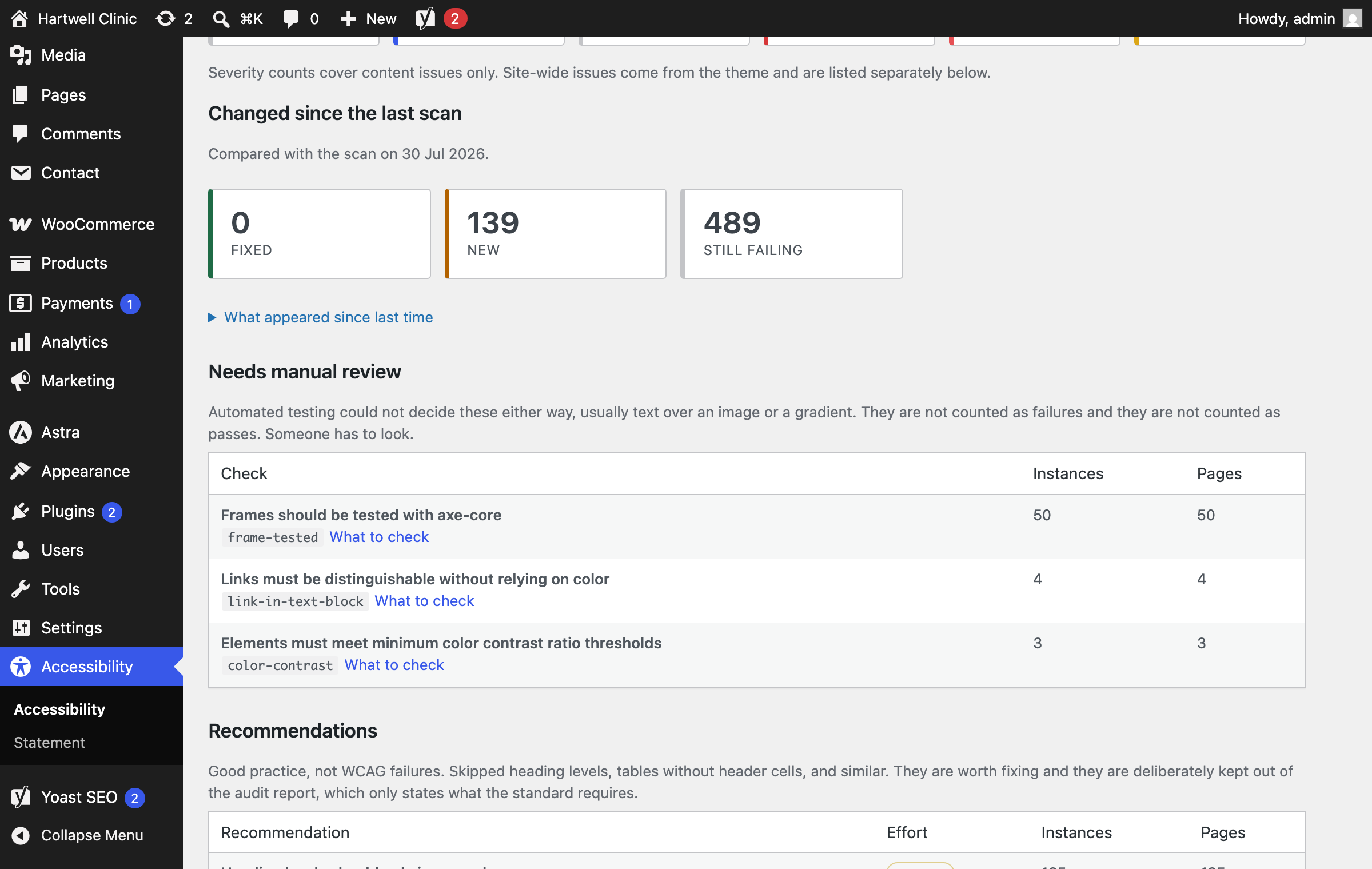 Findings automated testing could not decide, kept separate from failures, and good-practice recommendations kept out of the audit report.