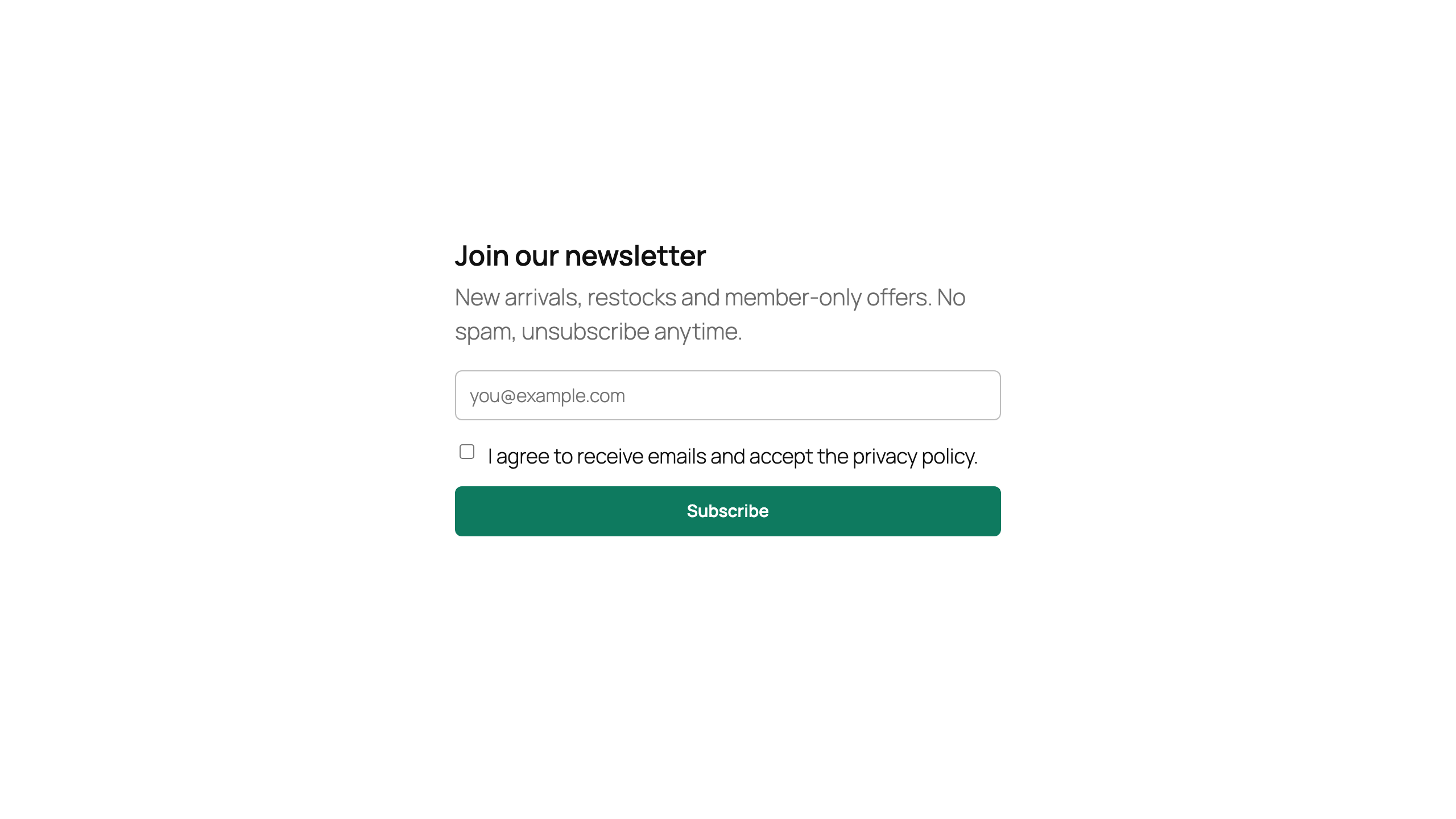 The subscribe form on the front end — theme-agnostic, rendered by the shortcode, block, or widget.