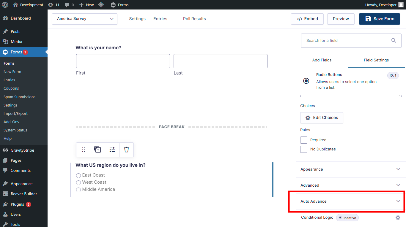 Multi Page Auto Advance for Gravity Forms