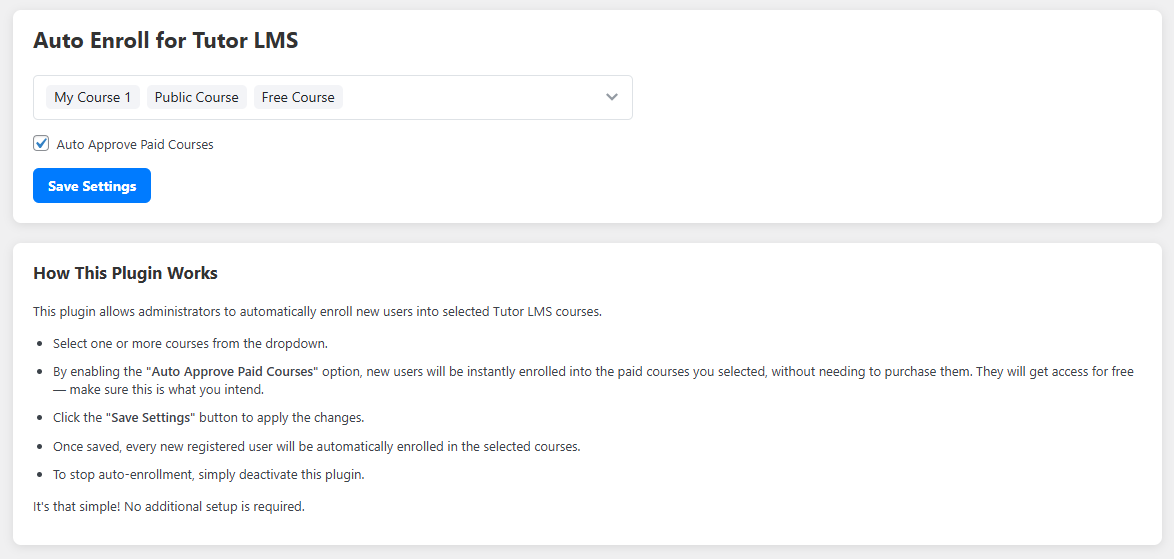 Plugin main settings