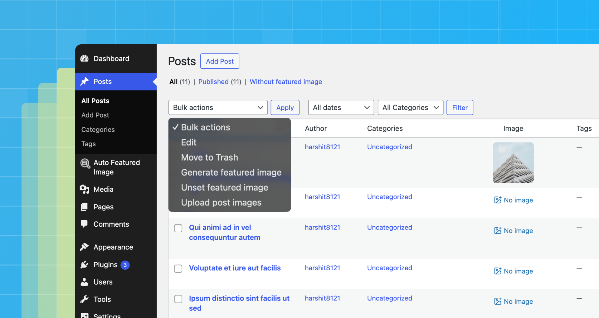 Bulk actions integration inside the Posts list.