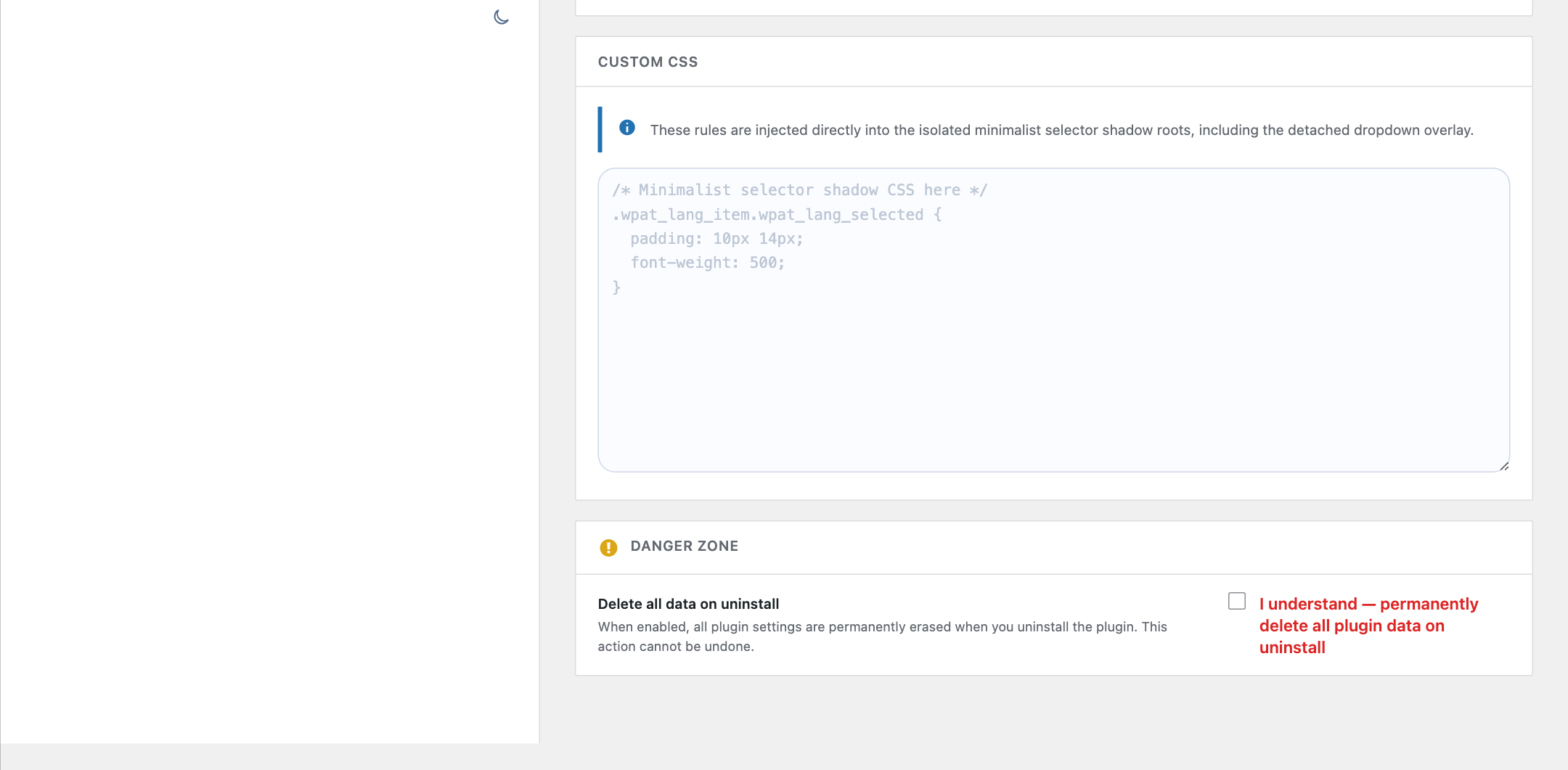 Advanced custom CSS and uninstall cleanup.