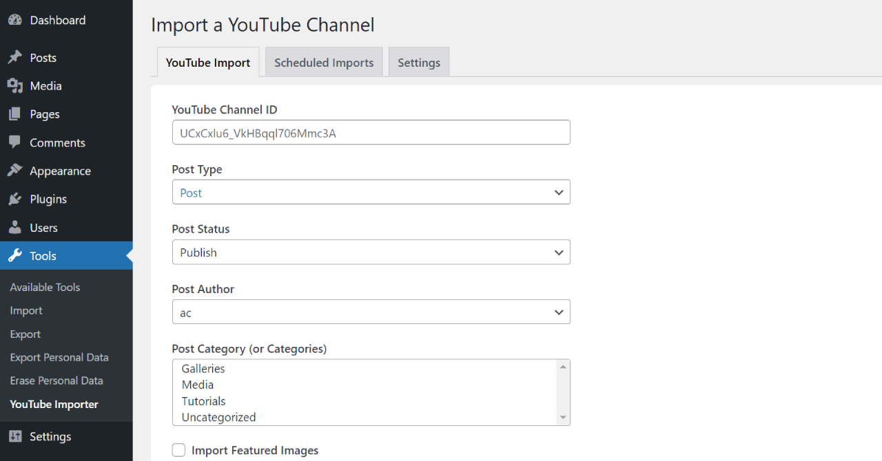 Import your YouTube videos to WordPress based on multiple options.