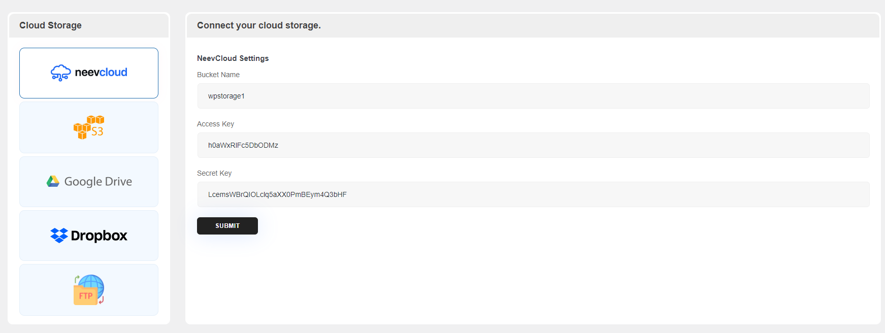 Cloud Storage Settings