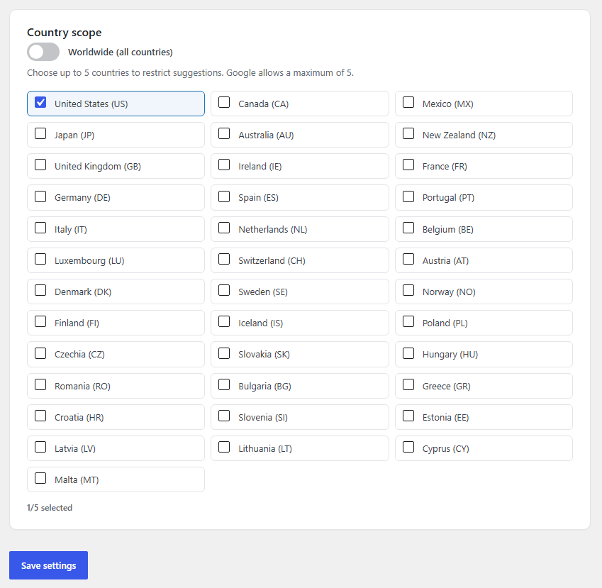 Address fields auto-filled after selecting a Google Places suggestion.