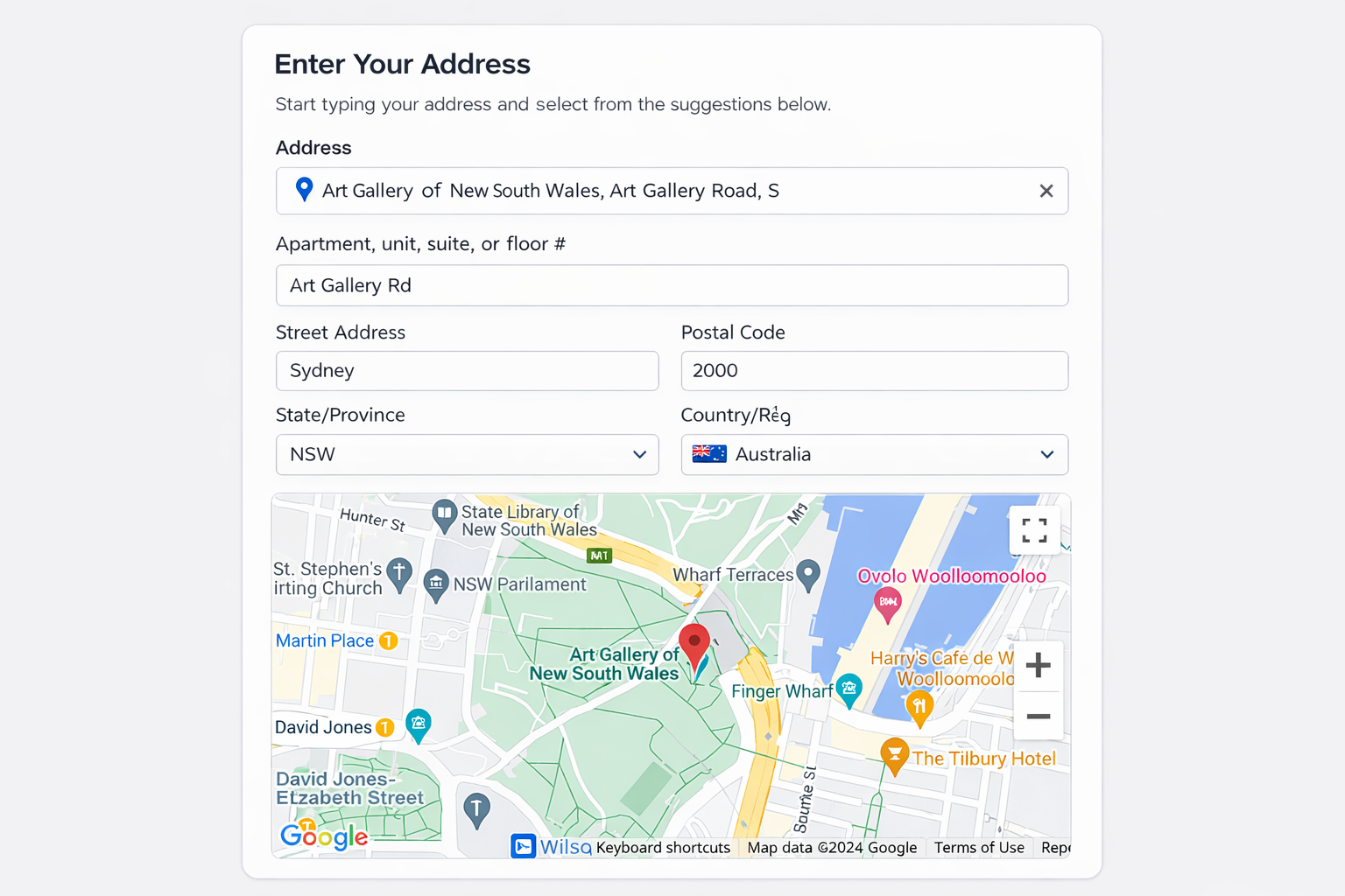 Address Suggestions in Frontend Form