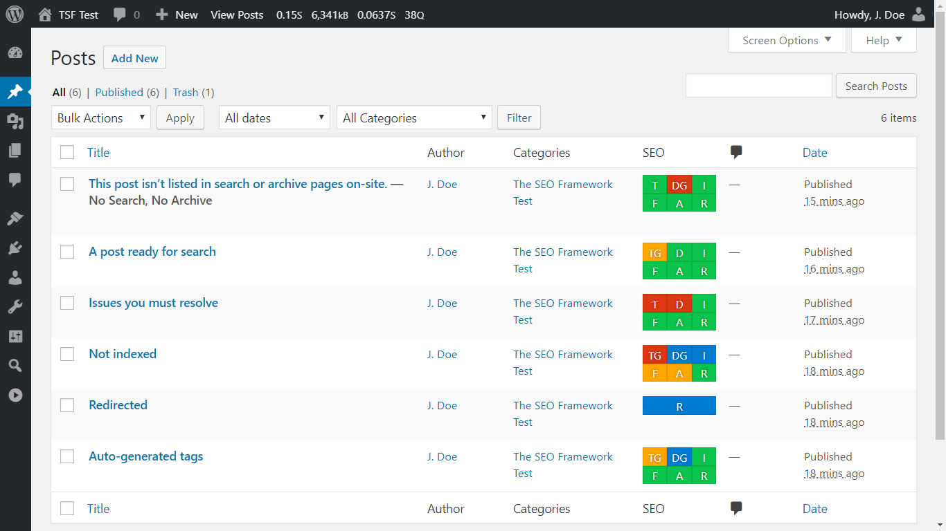 The SEO Framework shows you how your site is performing, at a glance. This is what we call the SEO Bar.