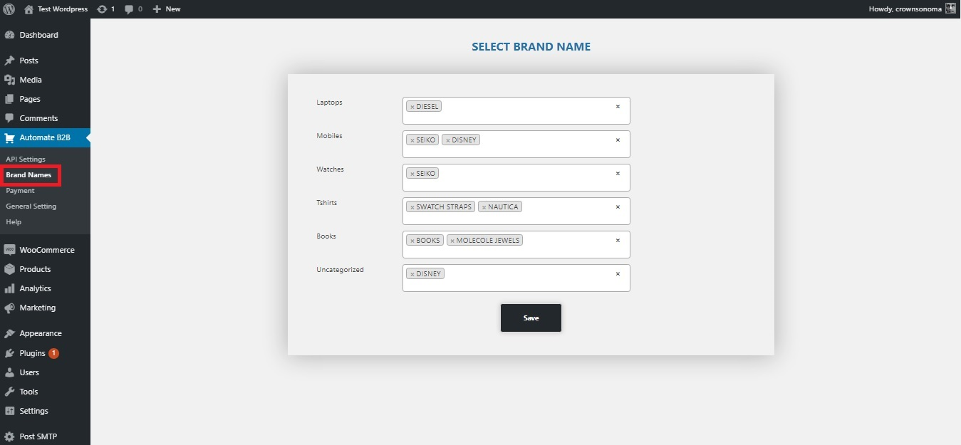 Brand Names and assign your brand name to category.