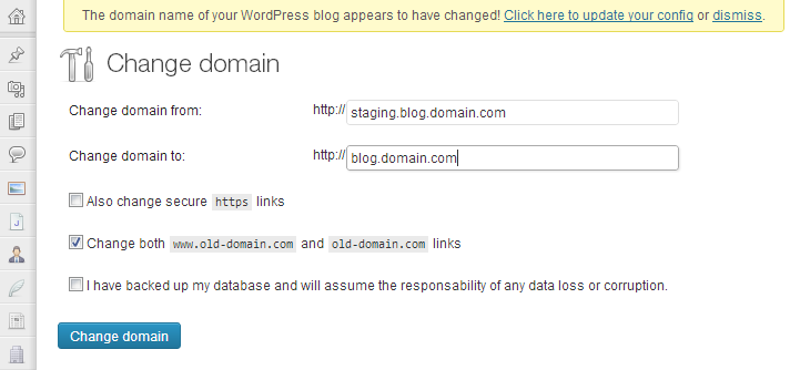 The domain change and admin notice