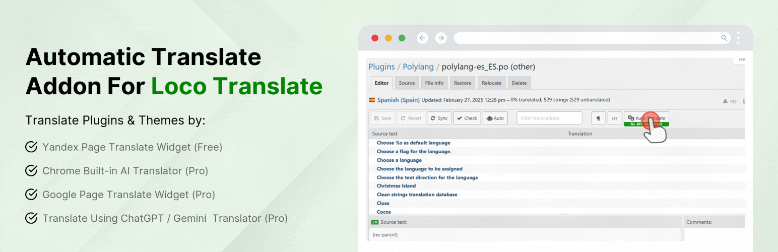 WordPress 外掛 Automatic Translate Addon For Loco Translate 的封面圖片。