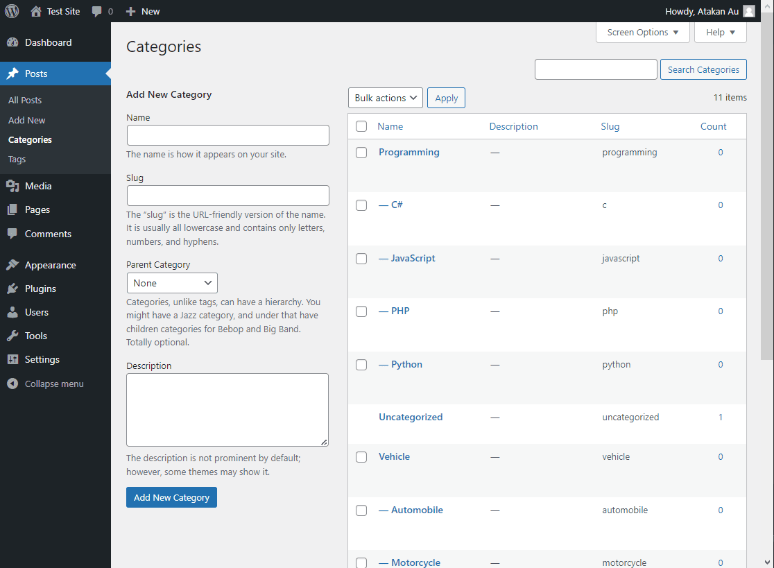 Automatically Hierarchic Categories in Menu