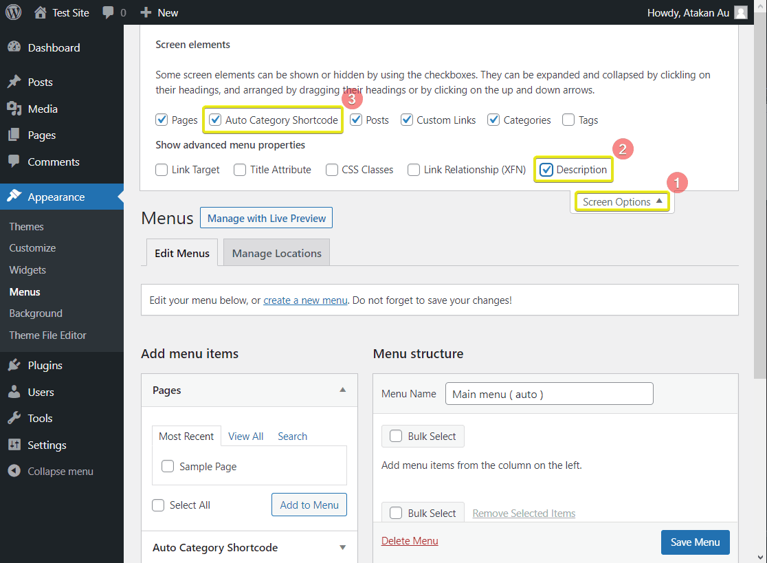 Open input area