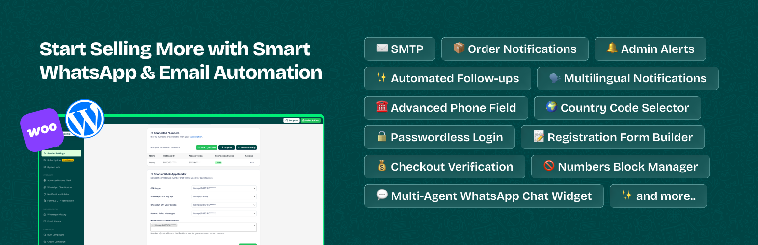 Wawp – Order Notifications, OTP Verification, Advanced Country Code, and Chat widget for WooCommerce