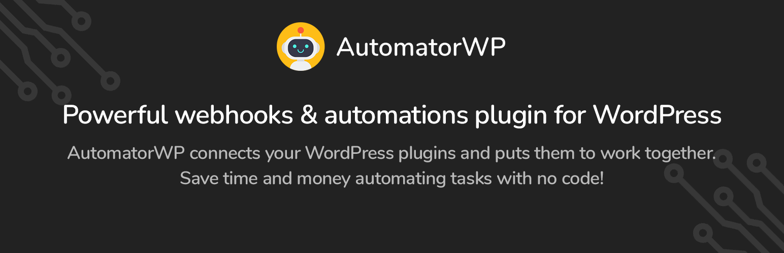 WordPress 外掛 AutomatorWP – Automator plugin for no-code automations, webhooks & custom integrations in WordPress 的封面圖片。