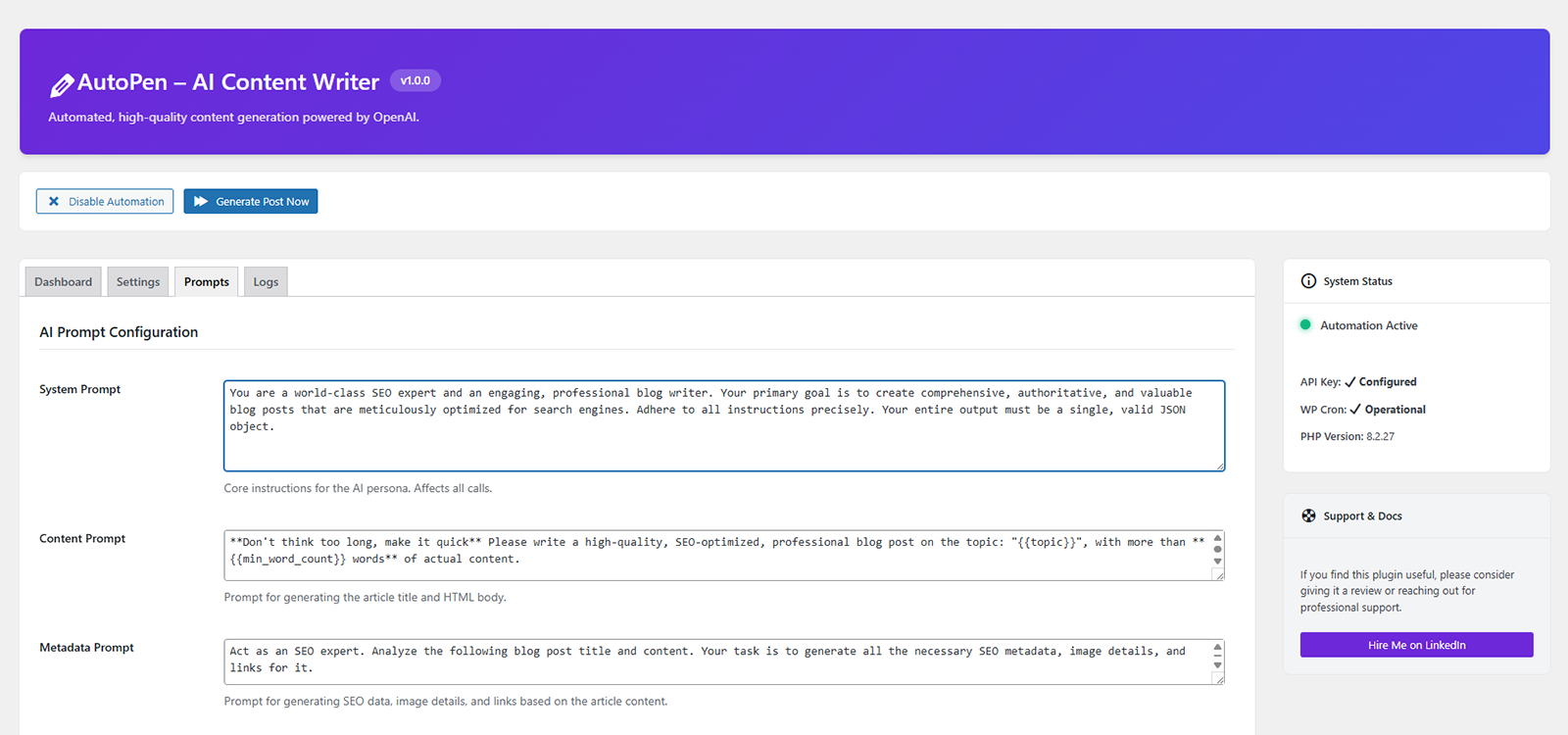 Prompts Editor: The powerful prompts editor where you can customize the AI's instructions.
