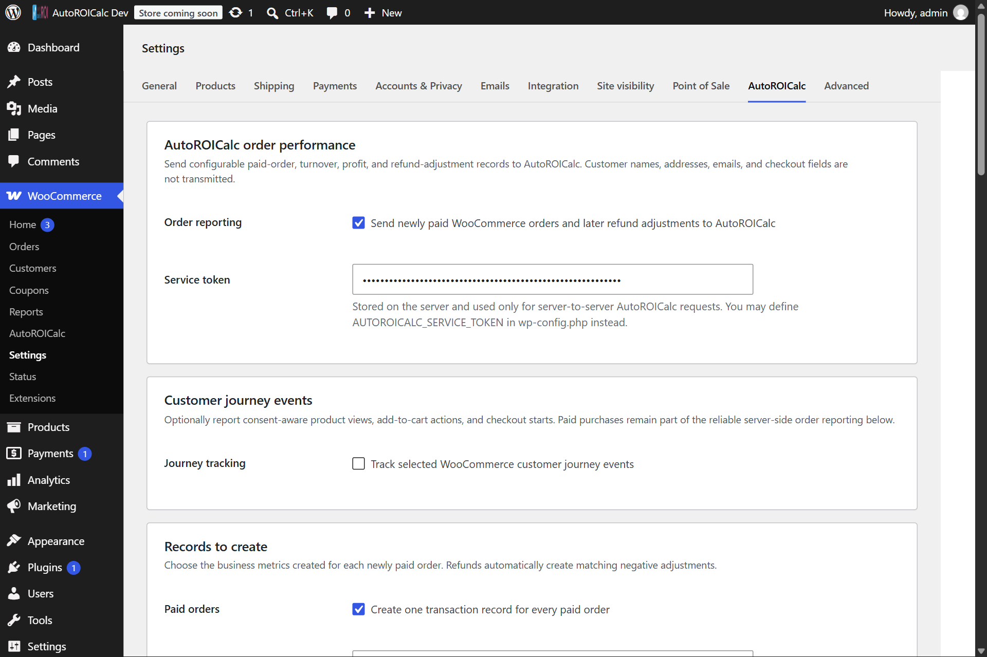 Configure order-performance reporting and optional customer-journey events.