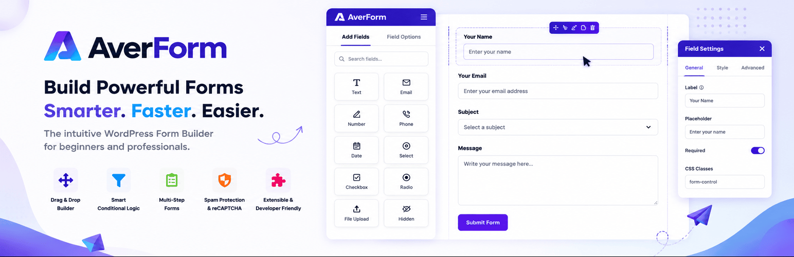 WordPress 外掛 AverForm – Contact Form Builder, Drag & Drop WordPress Form Plugin 的封面圖片