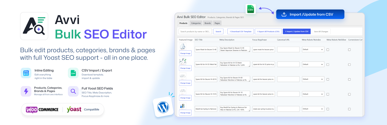 Avvi Bulk SEO Editor for WooCommerce