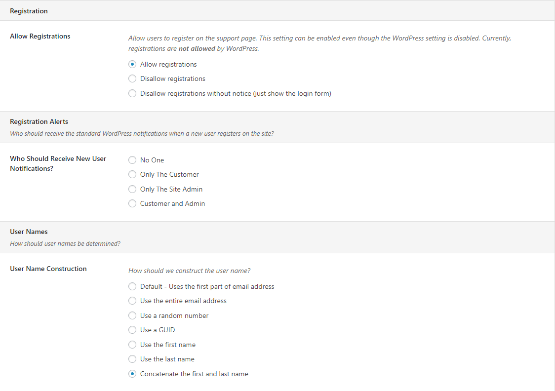 Settings: Registration Settings #1