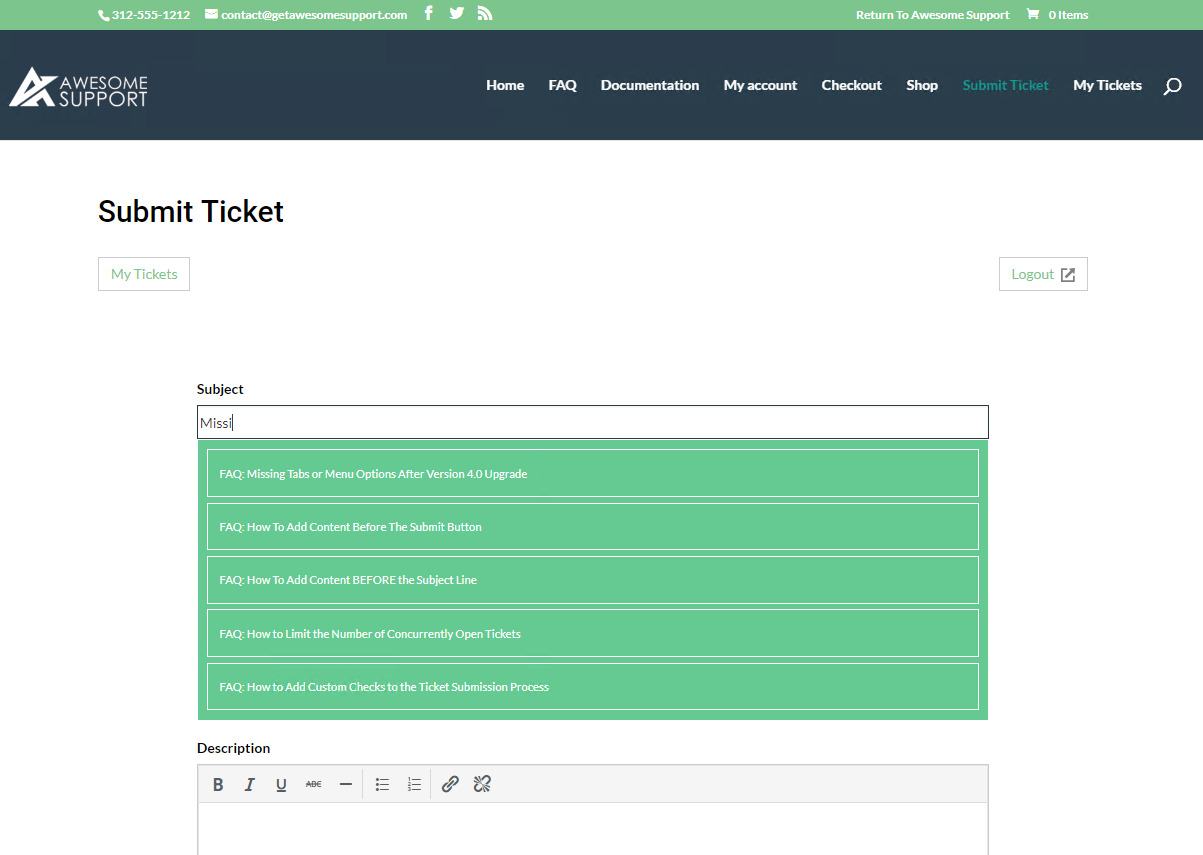 Premium Addon: FAQ - user view shows suggestions while creating a ticket