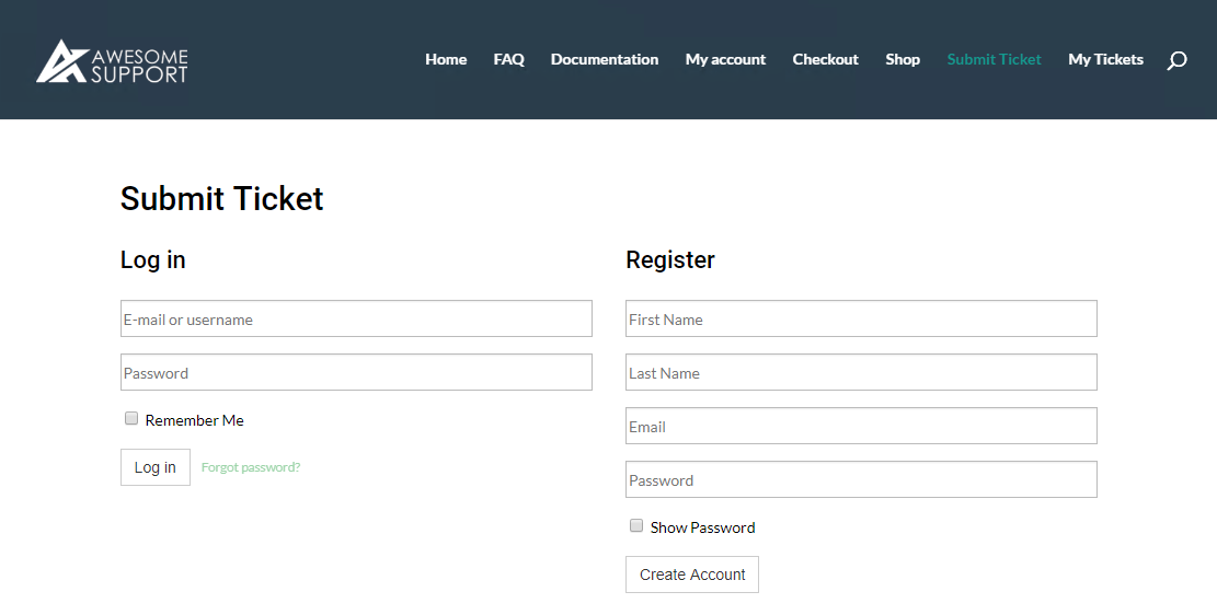 Login and registration screen available as soon as the plugin is activated