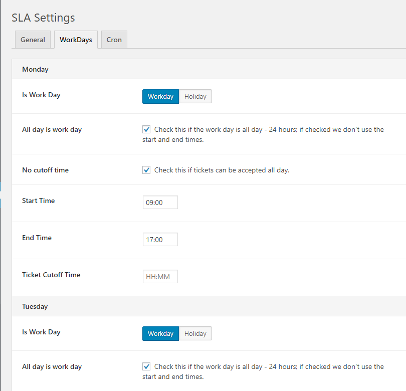 Premium Addon: Service Level Agreements - due date calculations take into account work days and other factors