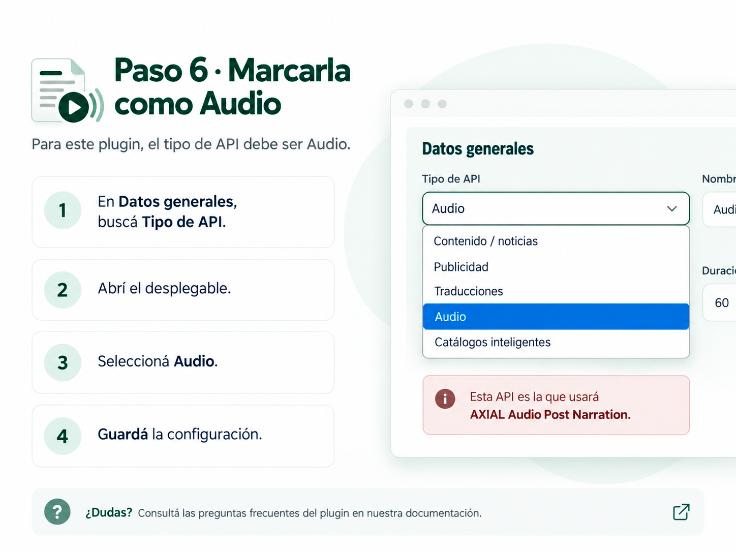 Select Audio as the API type.