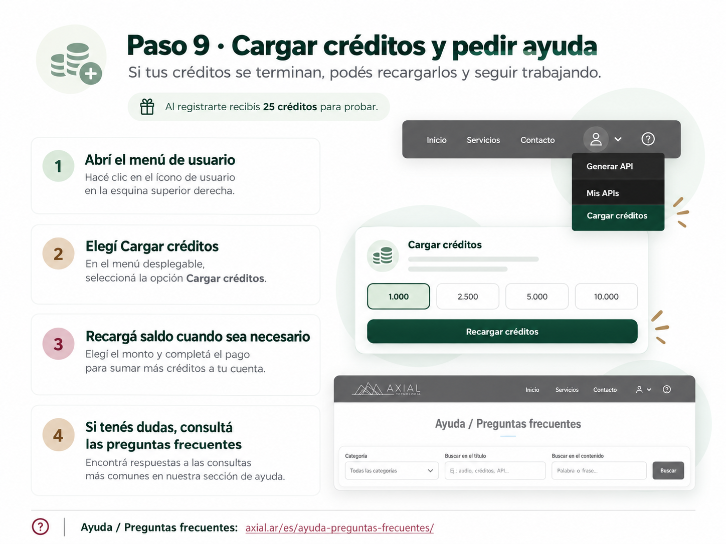 Recharge credits and access help documentation.