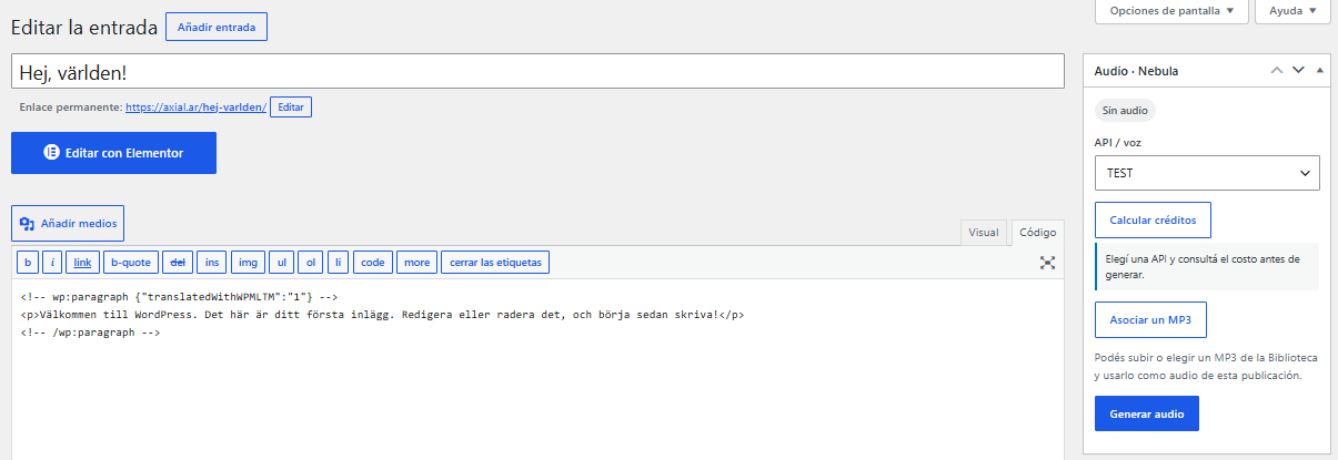 Generate audio narration directly from a WordPress post.