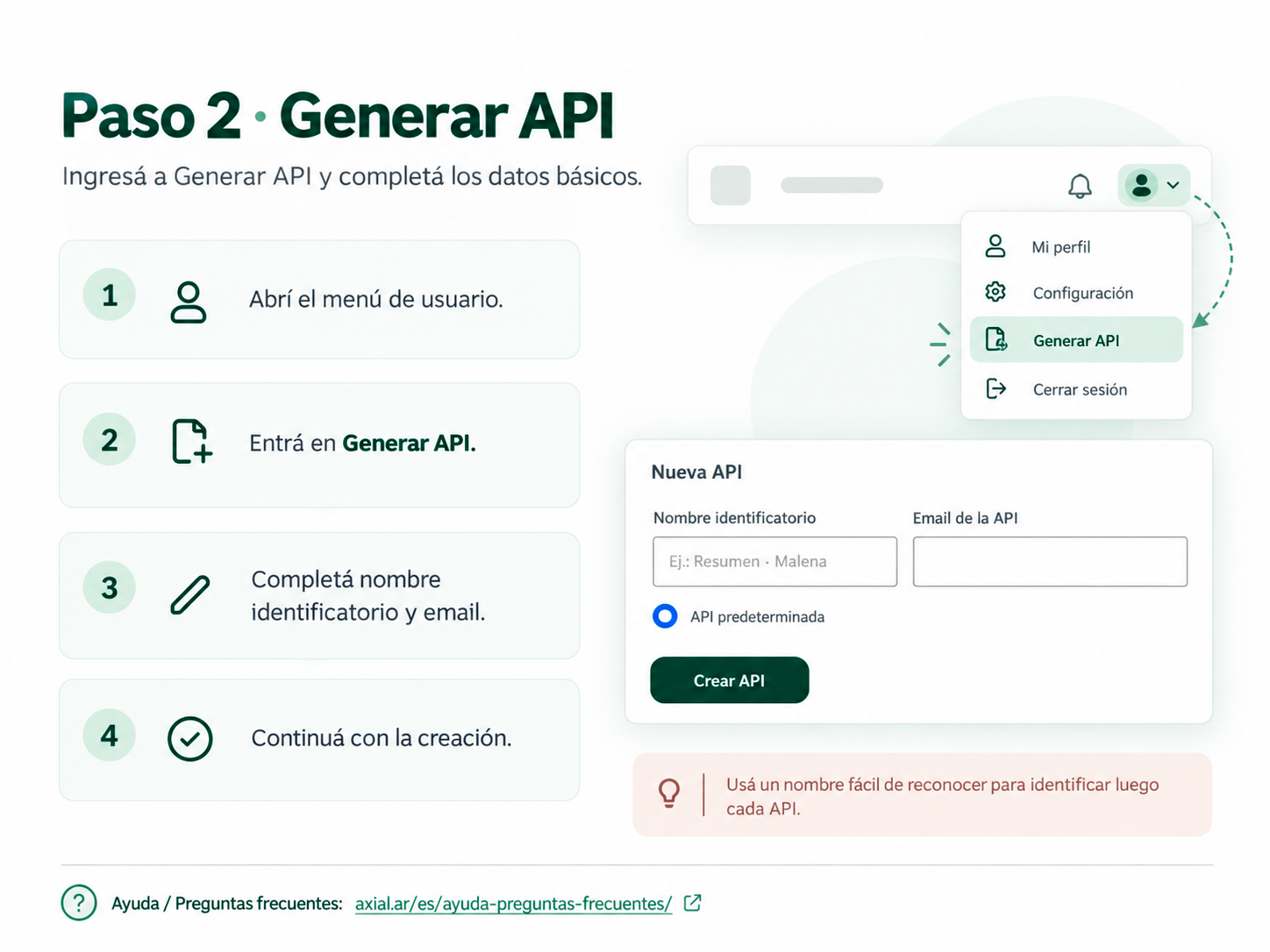 Generate a new API key from your AXIAL account.