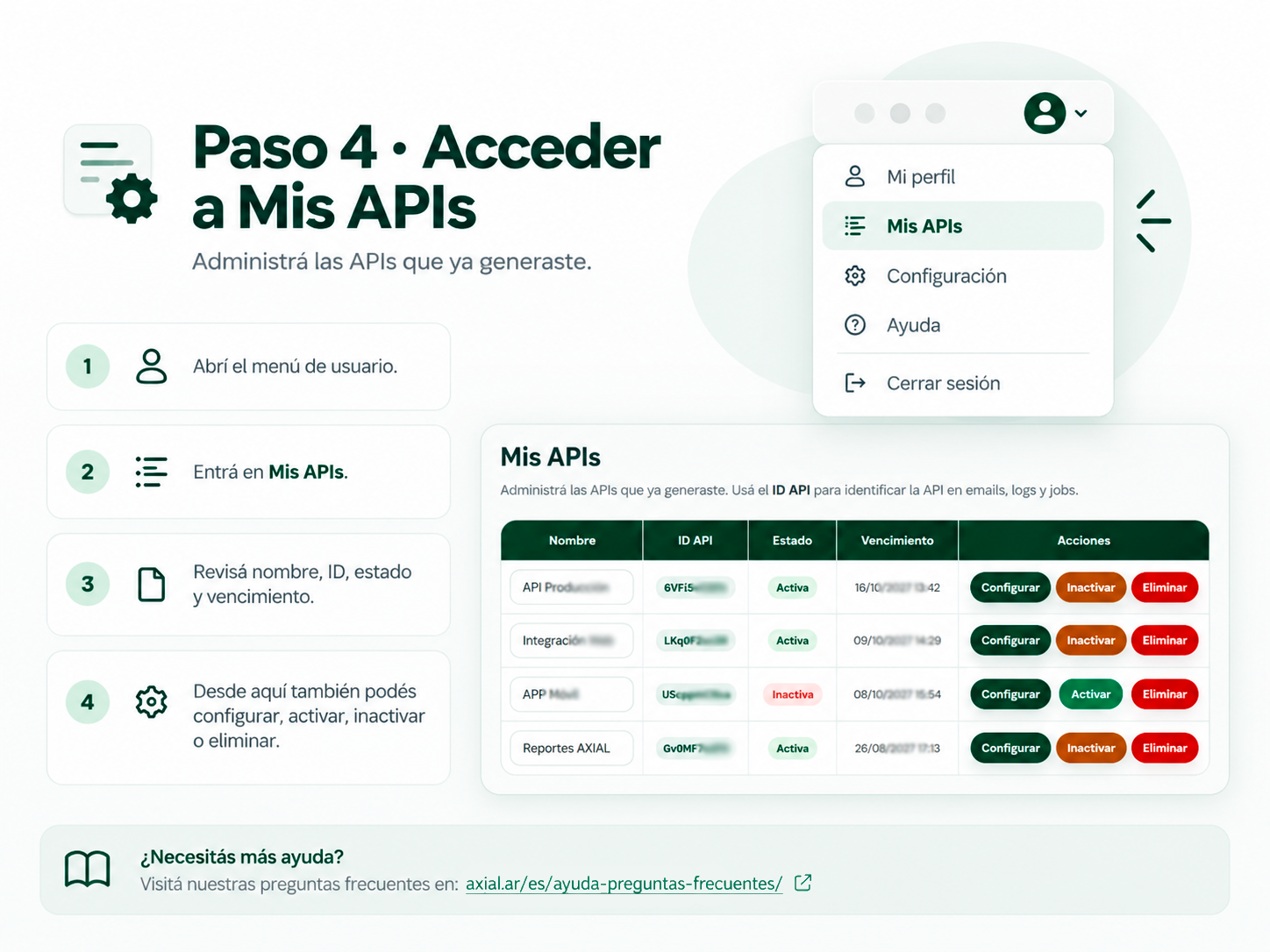 Access and manage your APIs from the AXIAL dashboard.