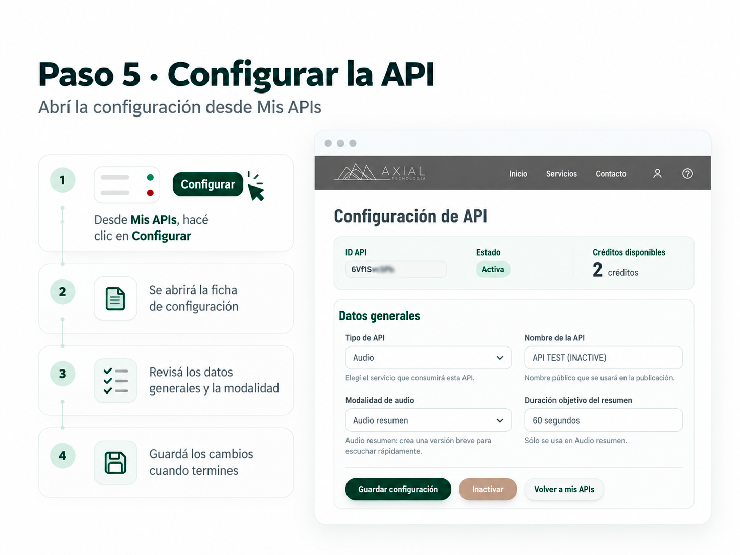 Open the API configuration settings.