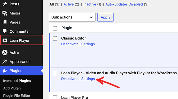 Activate Lean Player and open its settings