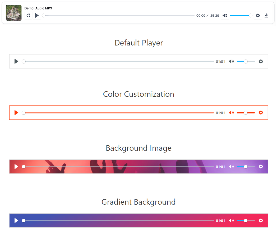 Audio players with color and background styling