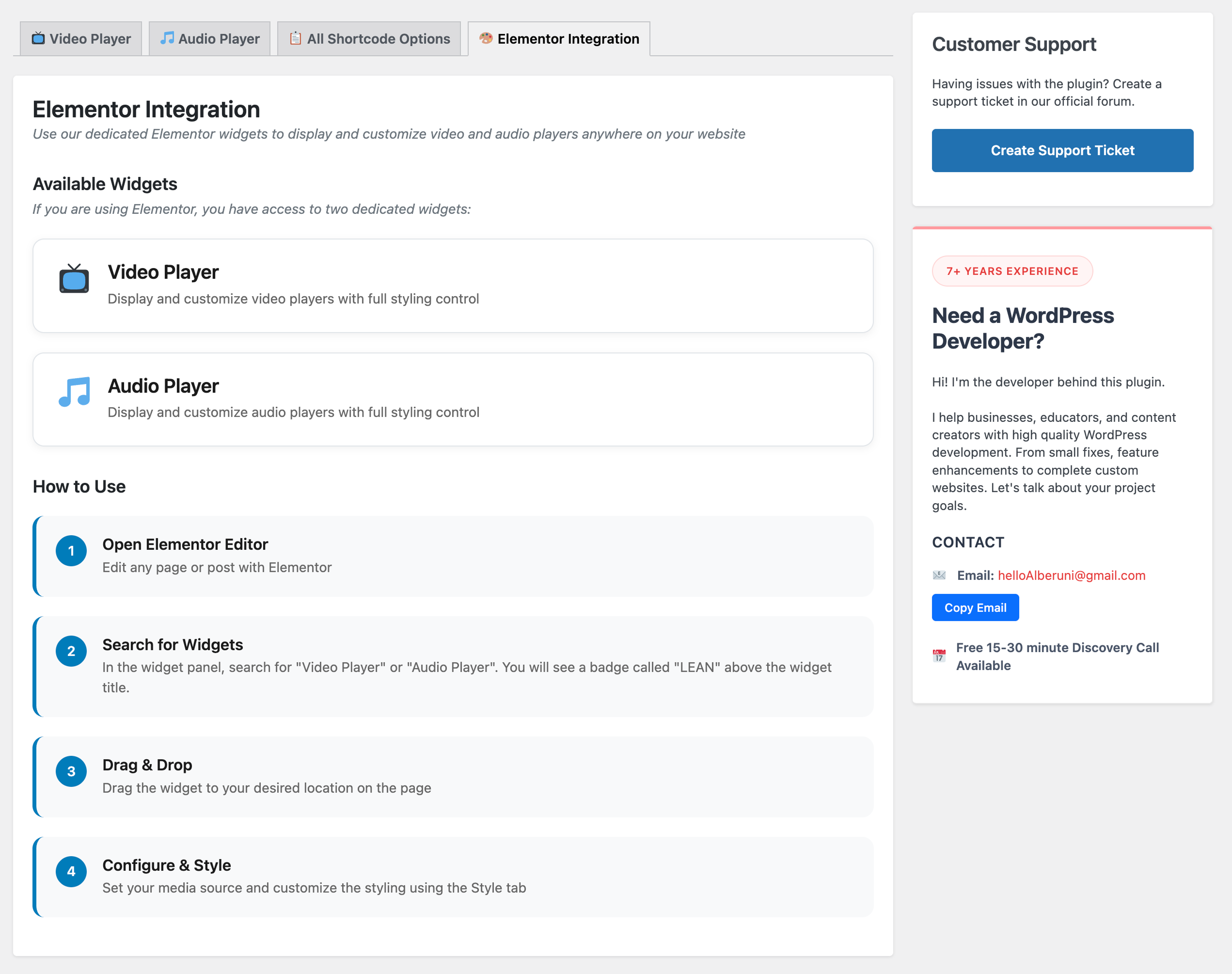 Elementor Integration - Video player widget in Elementor editor