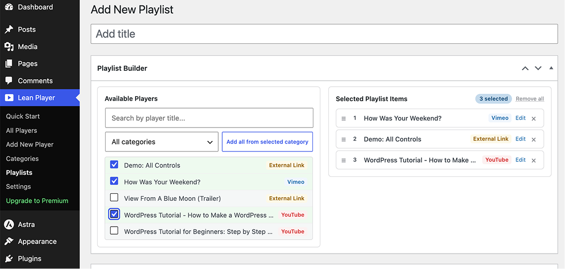 Build a playlist from your existing players