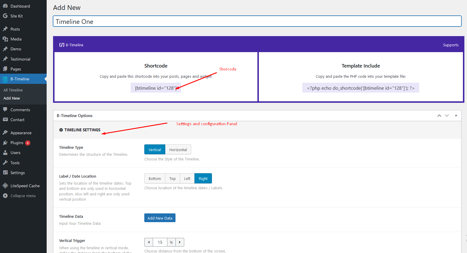 Shortcode / Timeline configuration