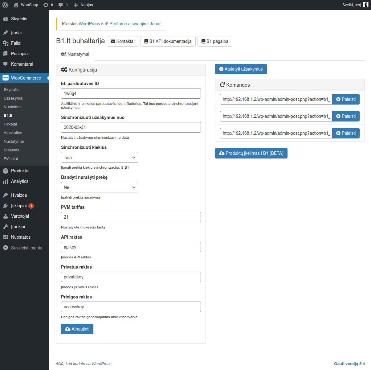 Settings configuration page