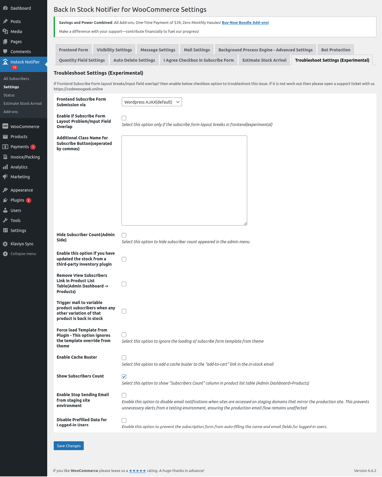 Troubleshoot Settings