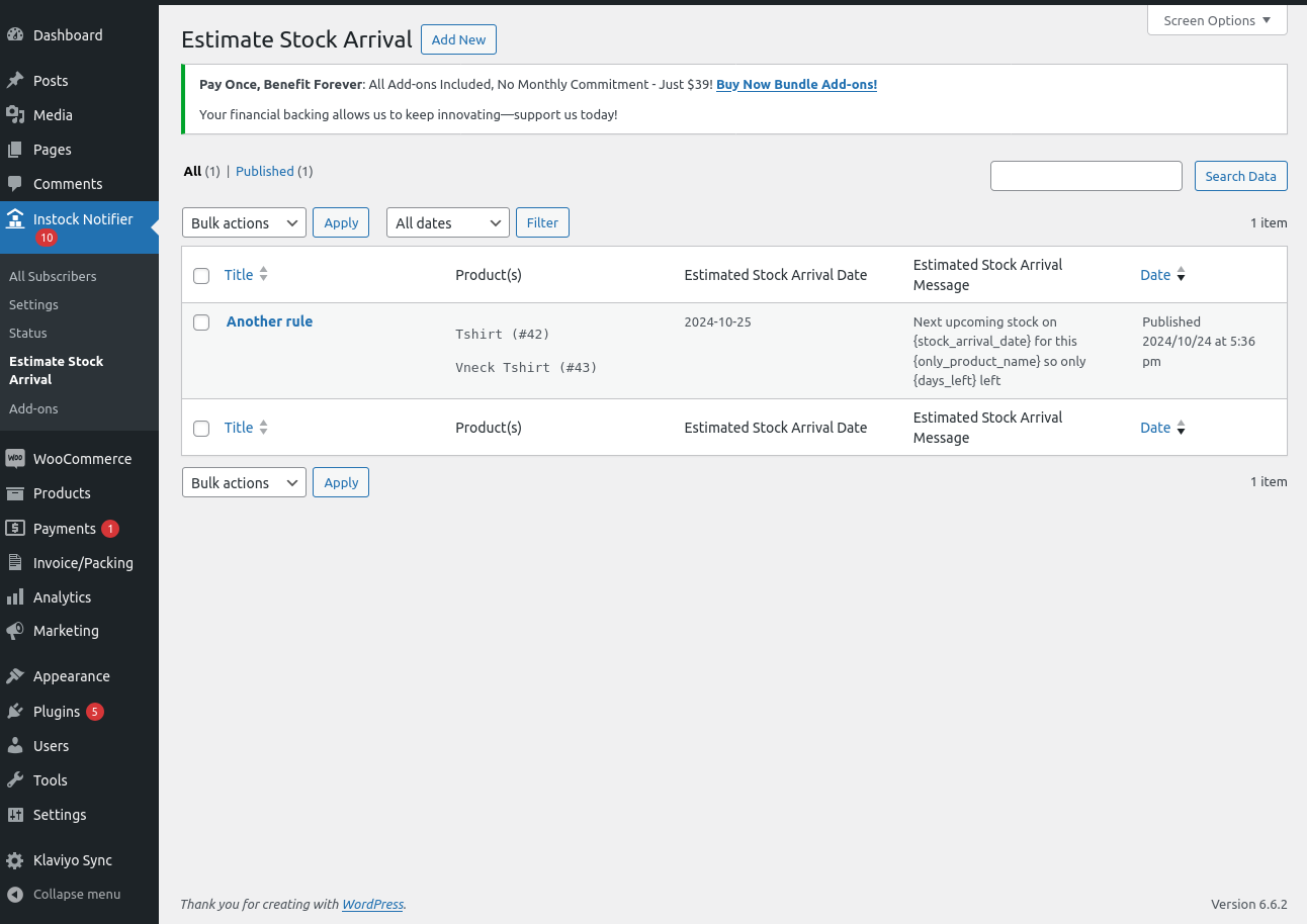 Estimate Stock Arrival List Backend