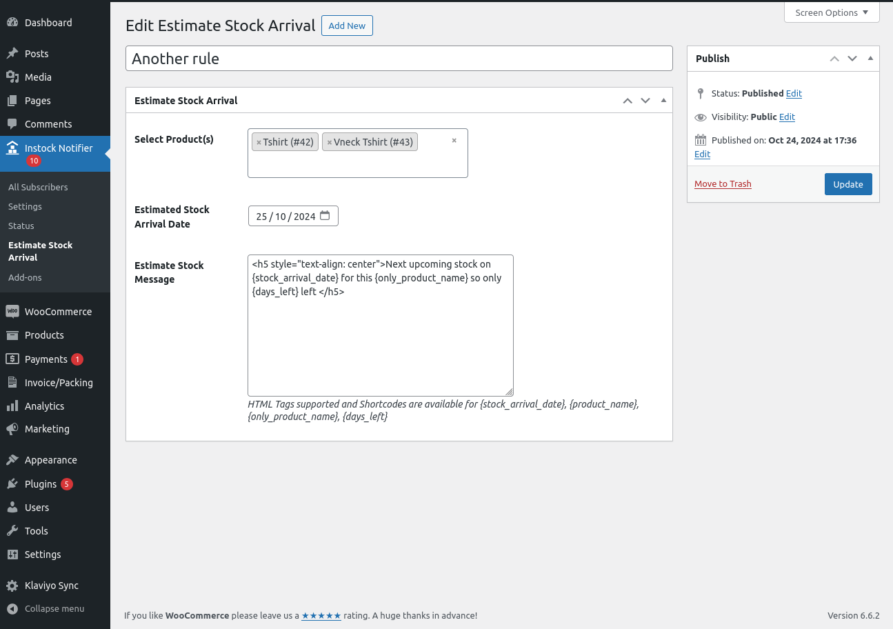 Edit Estimate Stock Arrival Entry