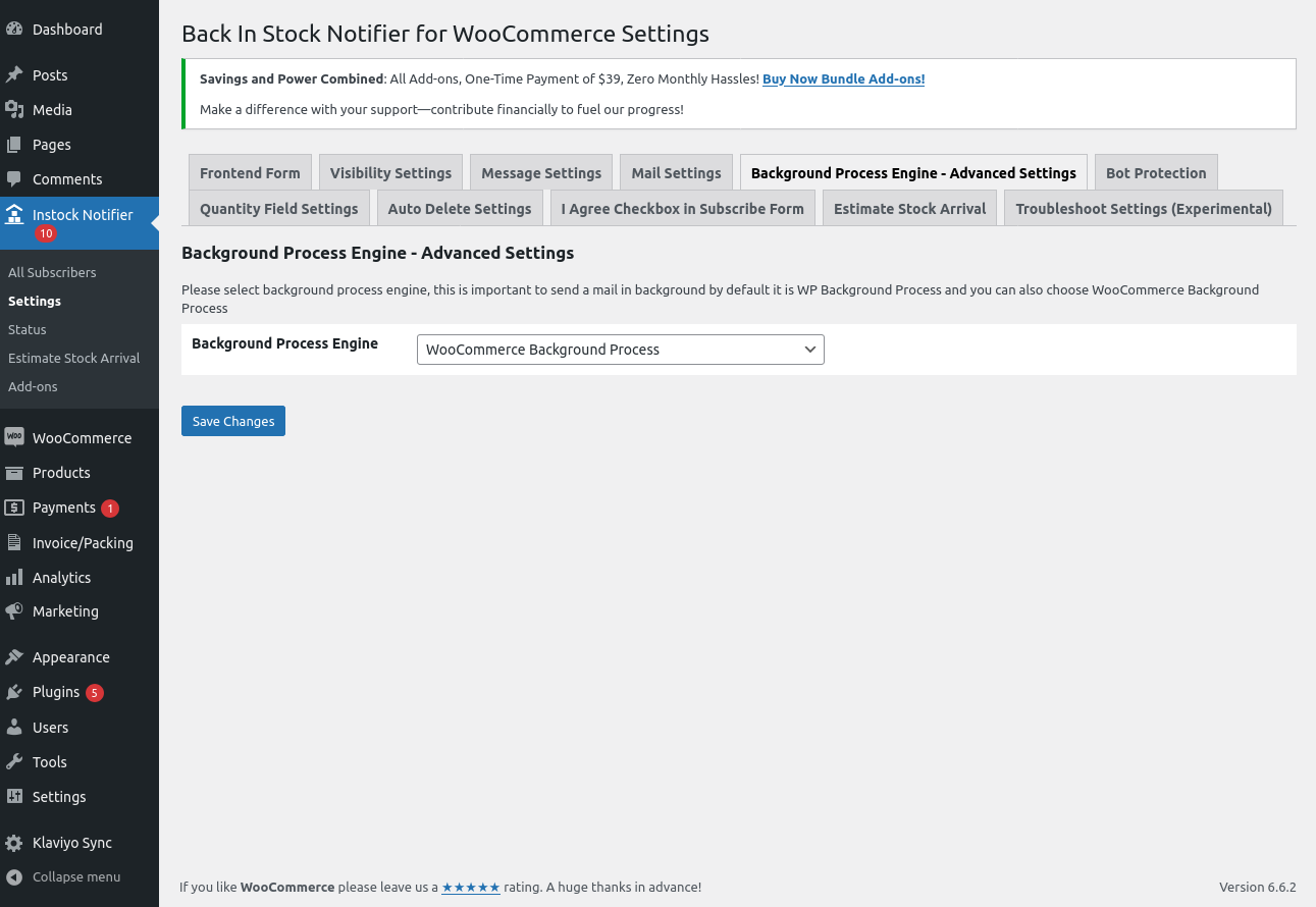 Background Process Engine Settings