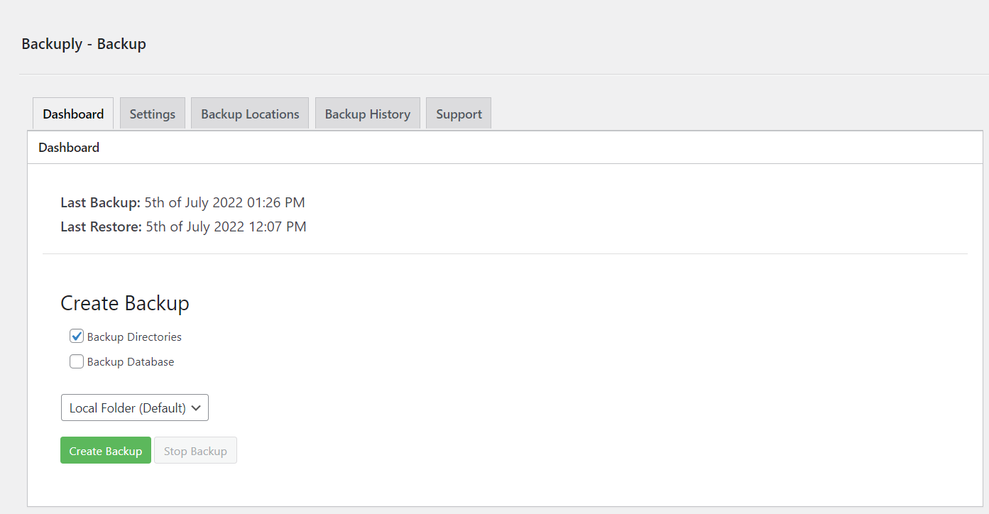 <strong>Dashboard</strong> manual backup and info.