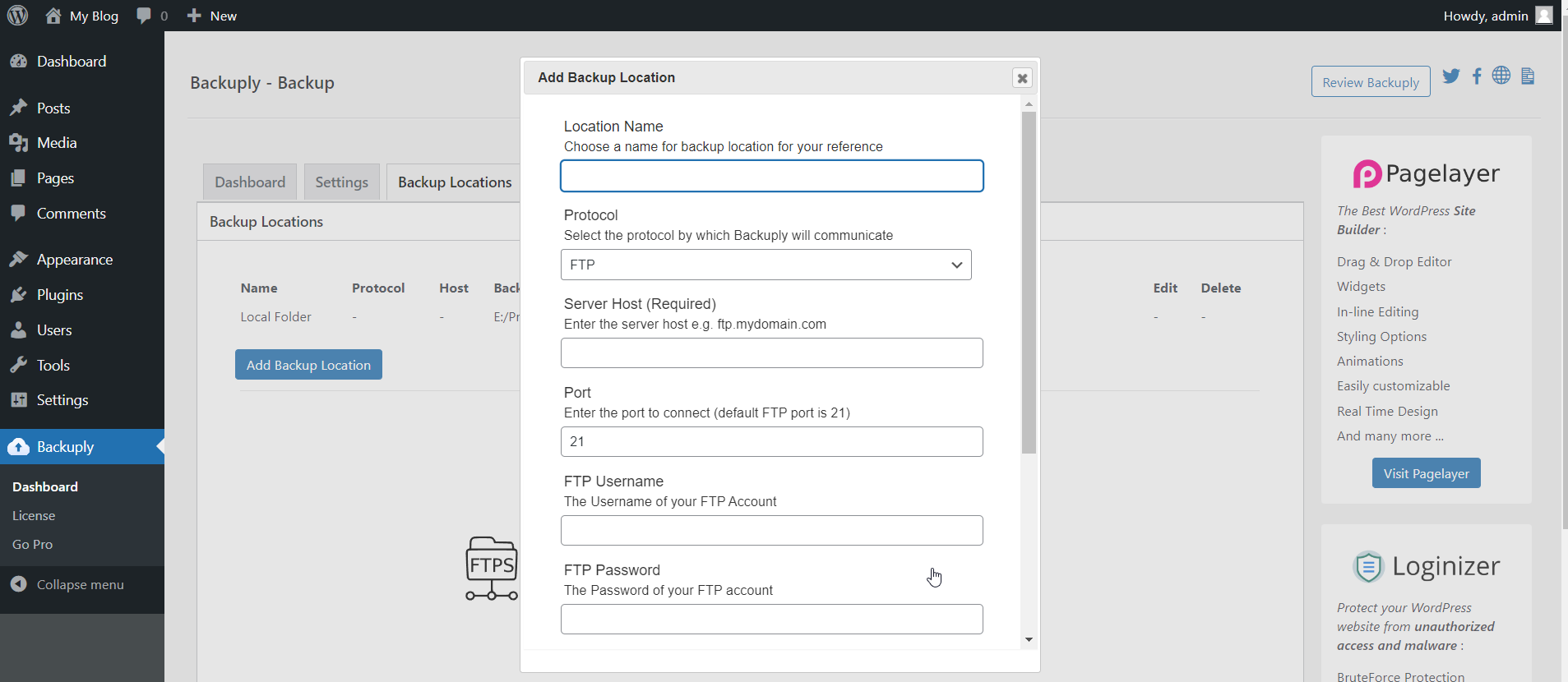 <strong>Add Backup Location</strong> with a fairly simple form to add a backup location.