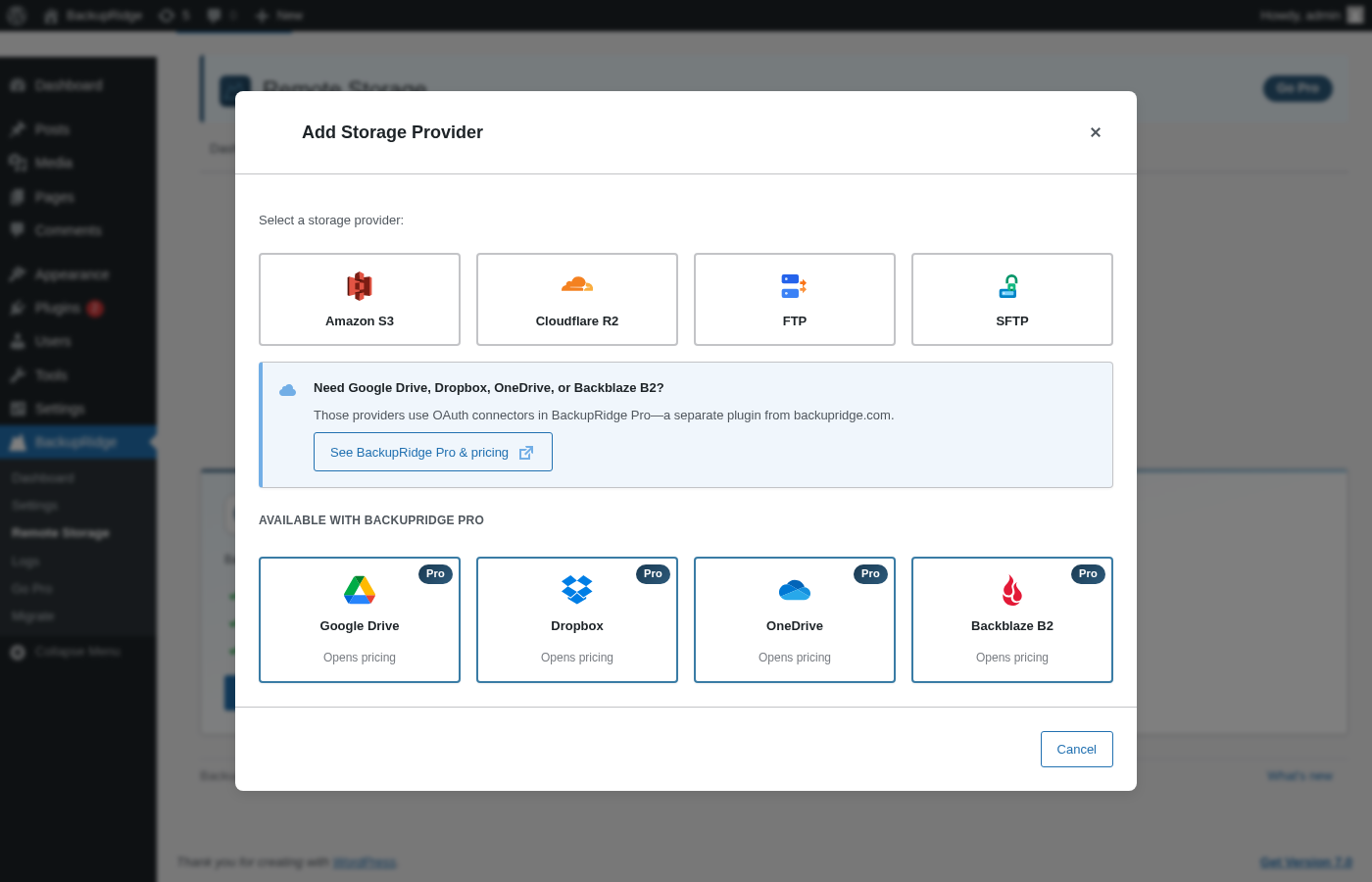 Remote Storage — add and manage storage providers.