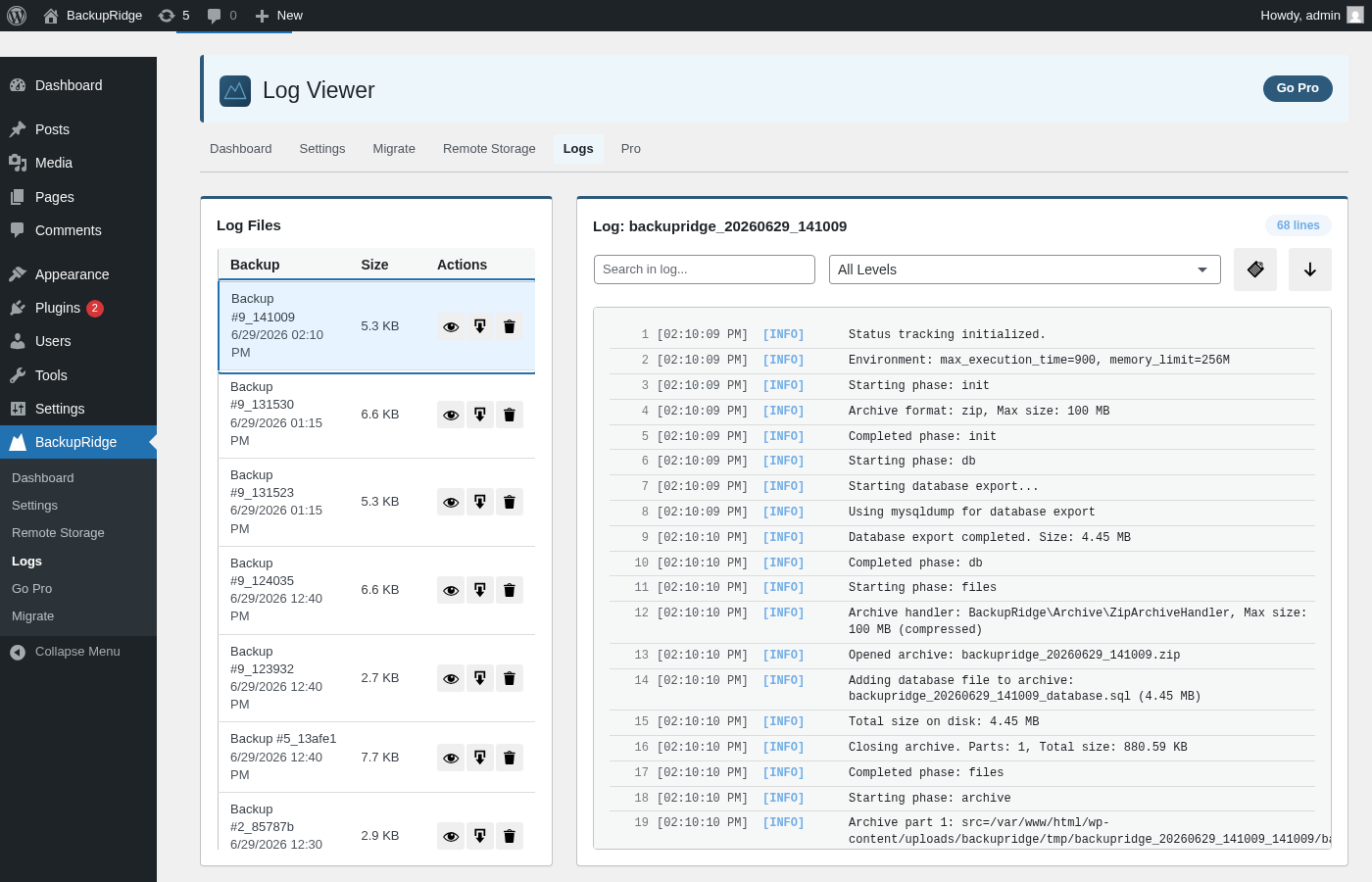 Log Viewer — browse and download per-job log files.