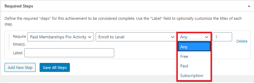 BadgeOS Paid Membership Pro integration add-on's triggers.